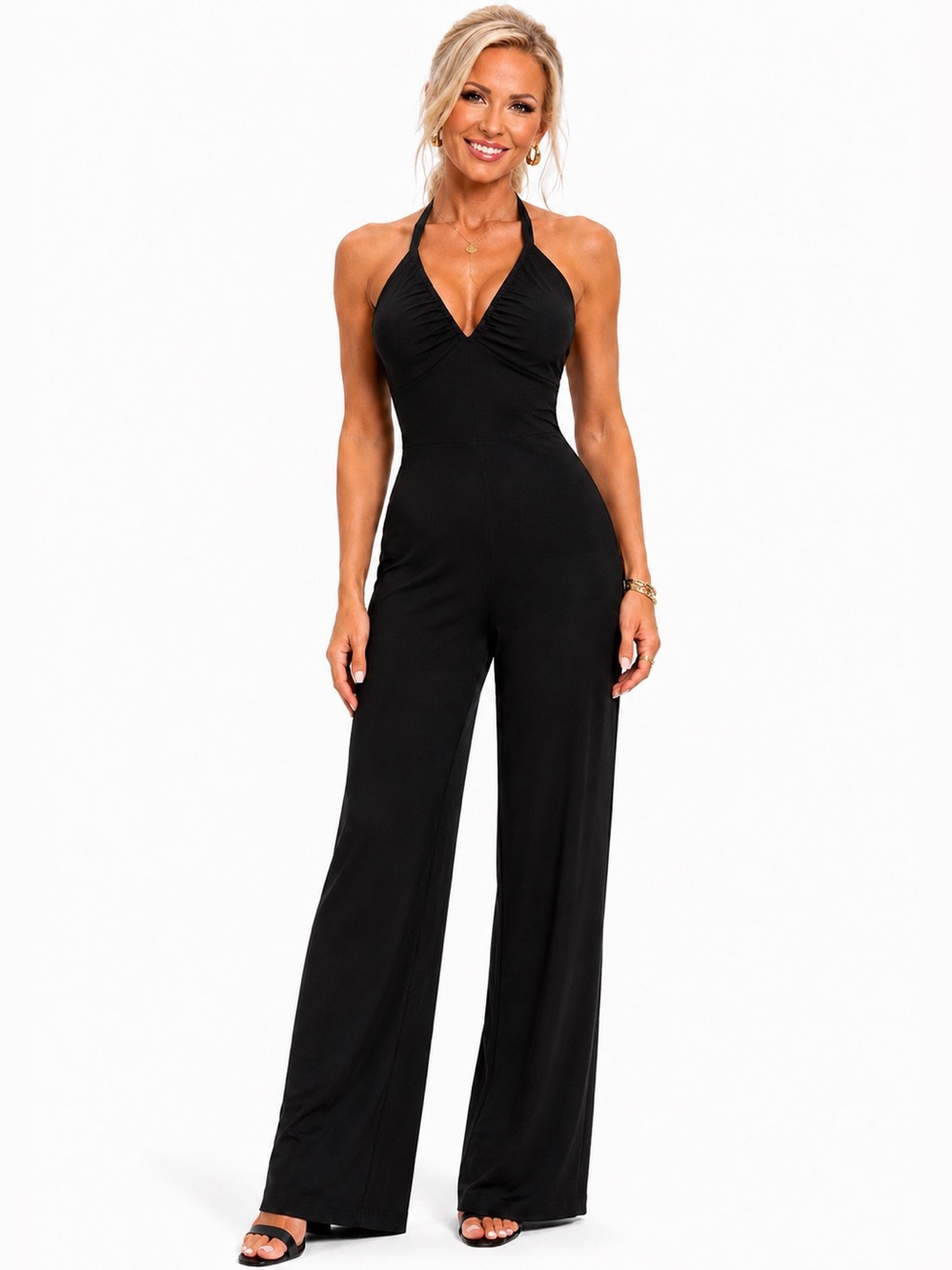 Black Halter Wide Leg Jumpsuit – Backless Chic Minimalist